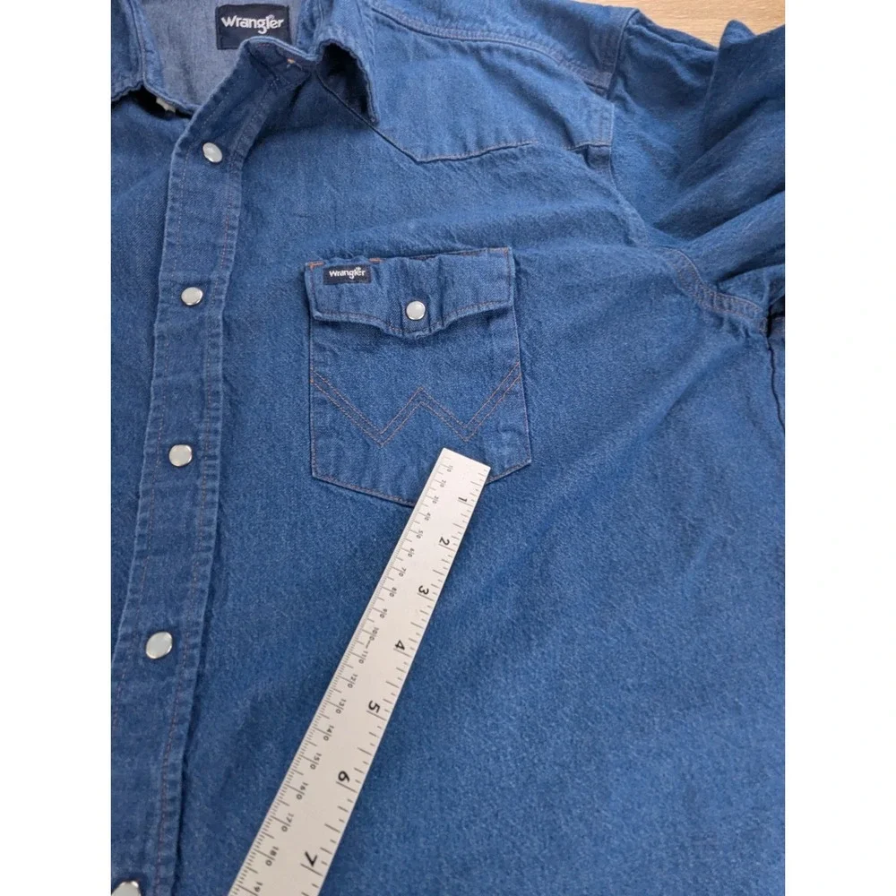 Wrangler Denim Western Shirt 2XL Blue Pearl Snap Buttons Cotton Midweight Wear
